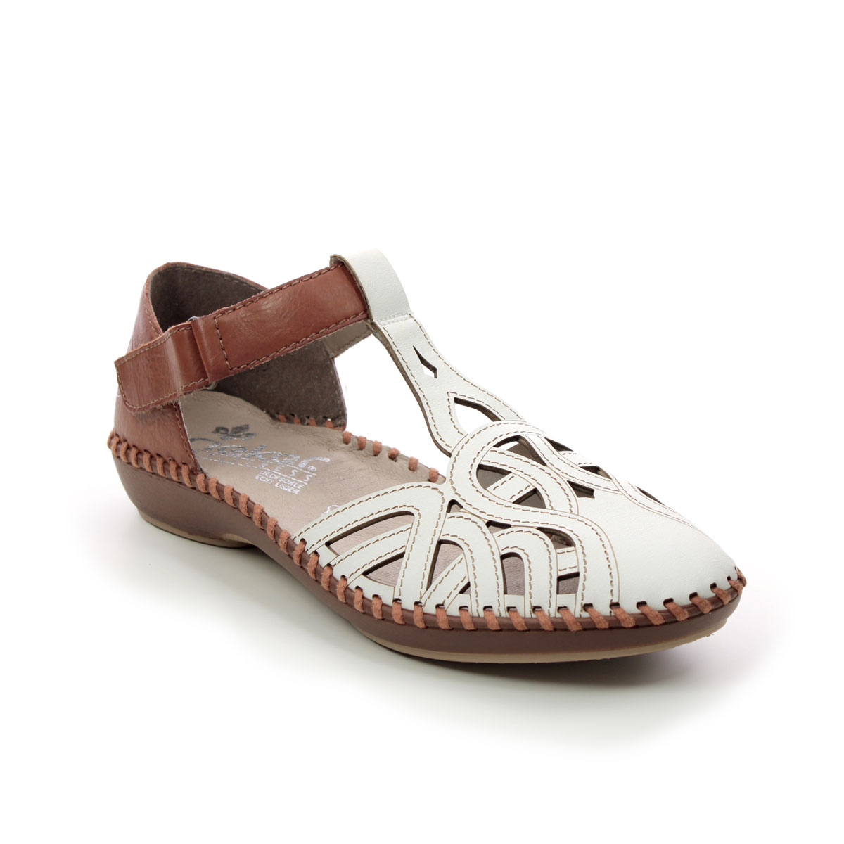 Rieker Vallzeb White-Tan Womens Closed Toe Sandals M1678-80 In Size 40 In Plain White-Tan