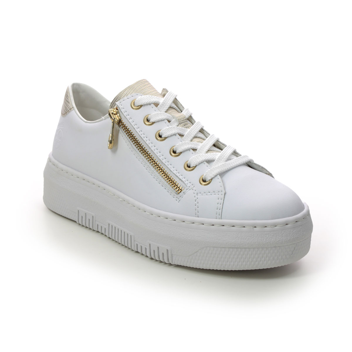Rieker M1921-80 White Gold Womens trainers in a Plain Leather and Man-made in Size 37