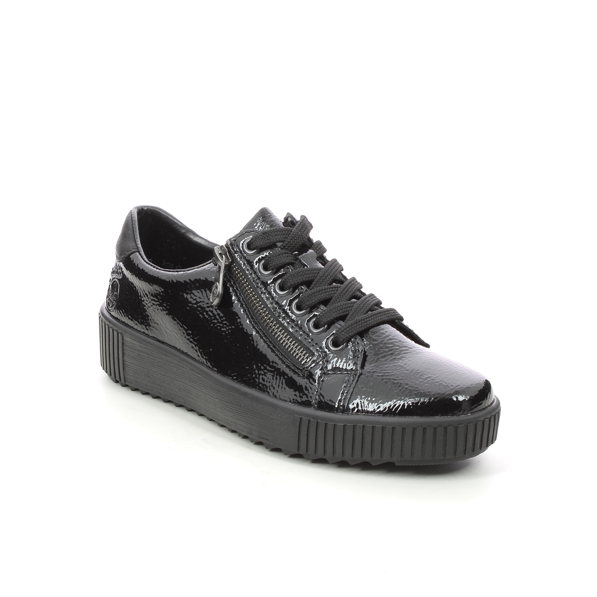 Rieker Durlozi Black Patent Womens Lacing Shoes M6404-00 In Size 37 In Plain Black Patent