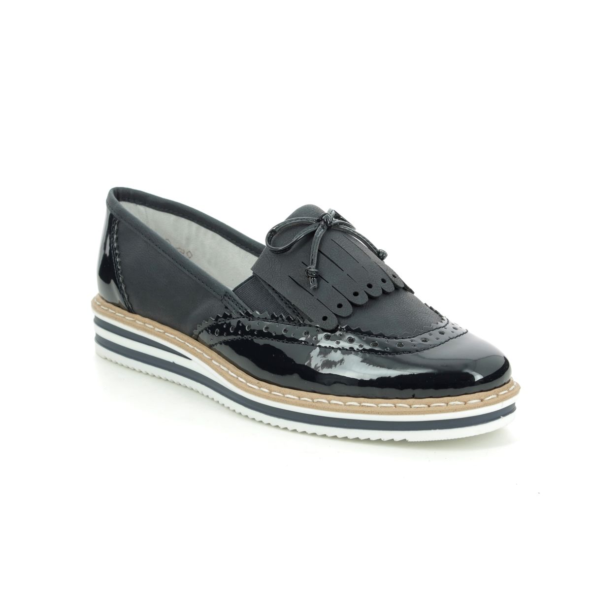 Rieker N0273-14 Navy patent Womens loafers in a Plain Man-made in Size 40