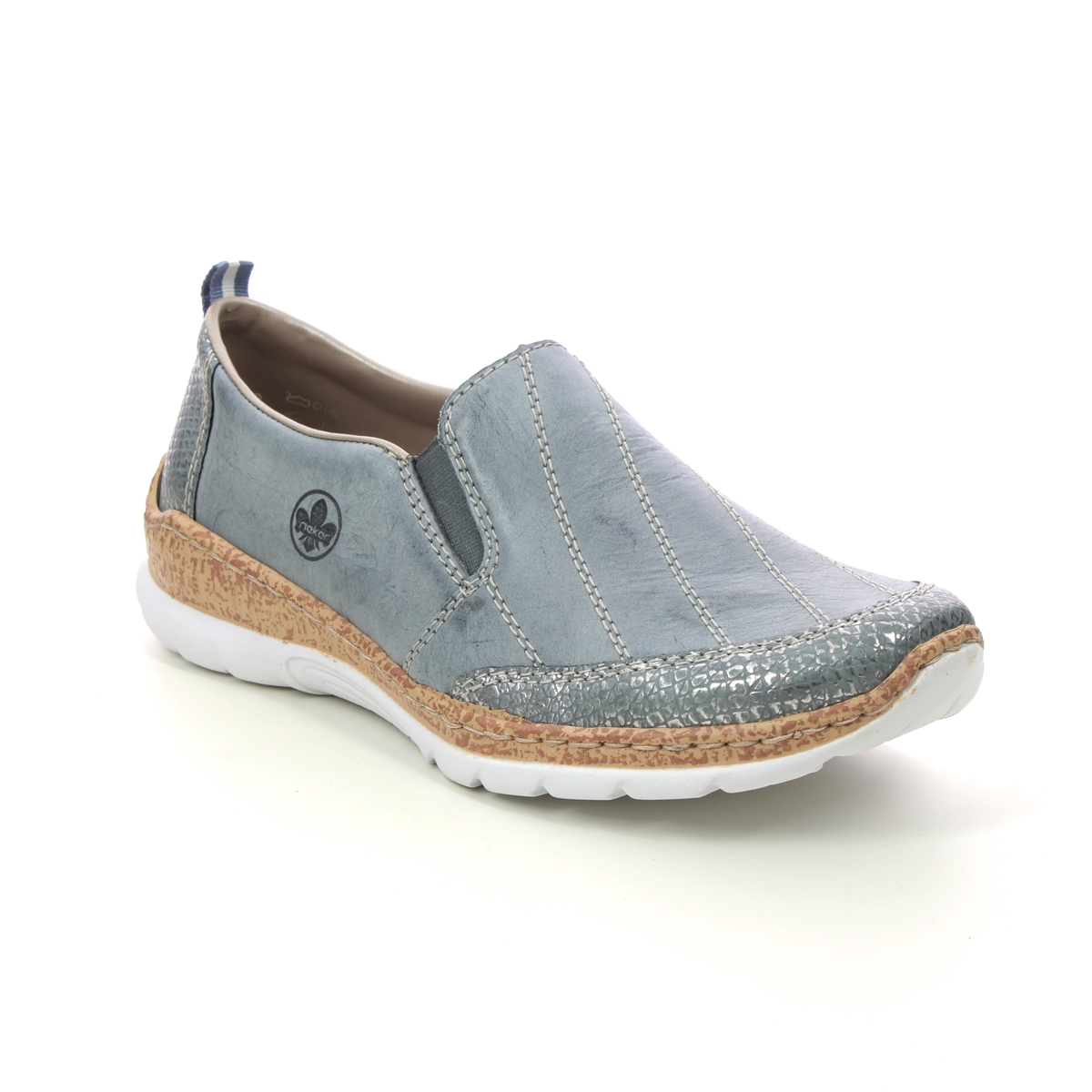 Rieker Empilucas Denim Leather Womens Comfort Slip On Shoes N4274-12 In Size 38 In Plain Denim Leather