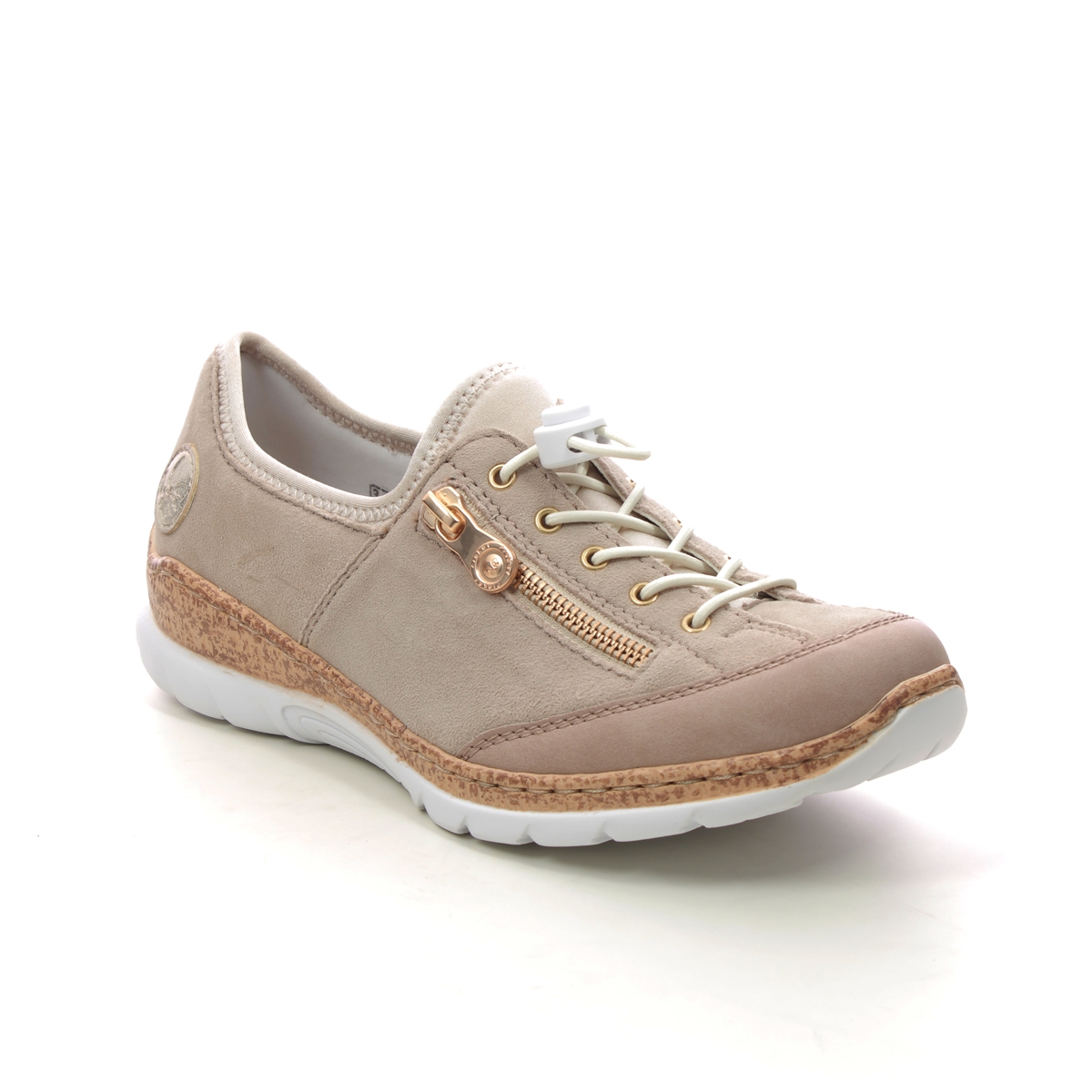Rieker N42F1-60 Nude Suede Womens lacing shoes in a Plain Leather in Size 42
