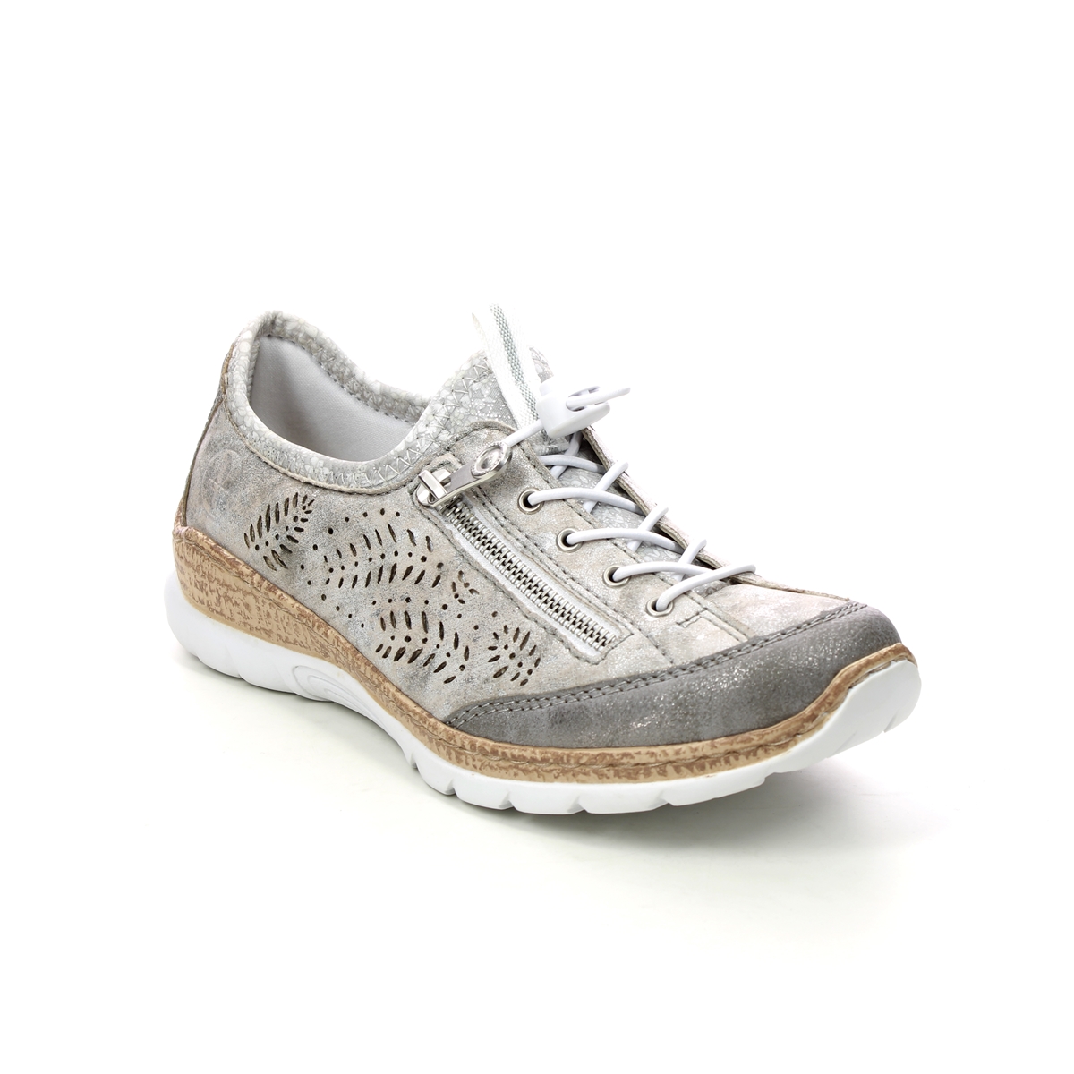 Rieker Empire Silver Womens Lacing Shoes N42K6-40 In Size 38 In Plain Silver