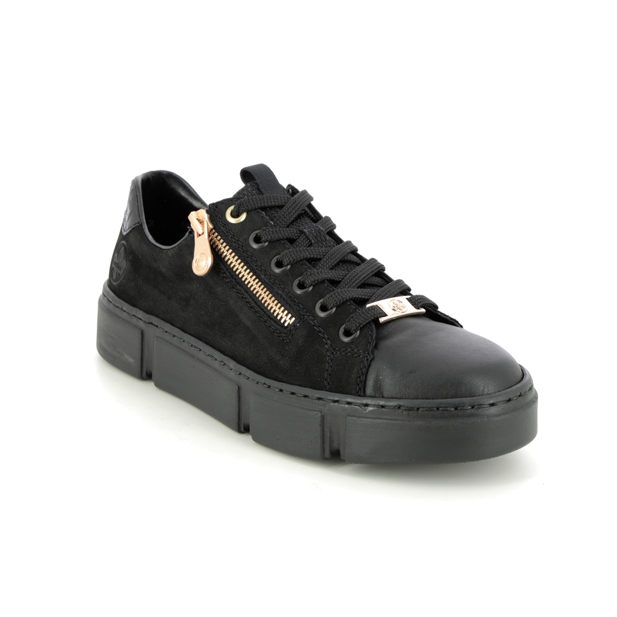 Rieker Hagenz Black Leather Womens Trainers N5932-00 In Size 41 In Plain Black Leather