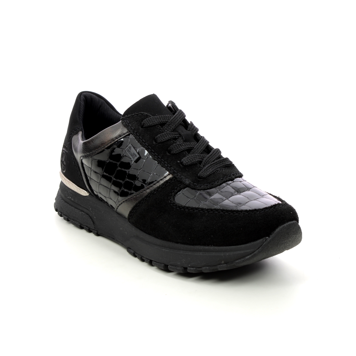 Rieker Govicroc Effect Black Patent Suede Womens Trainers N7412-00 In Size 39 In Plain Black Patent Suede