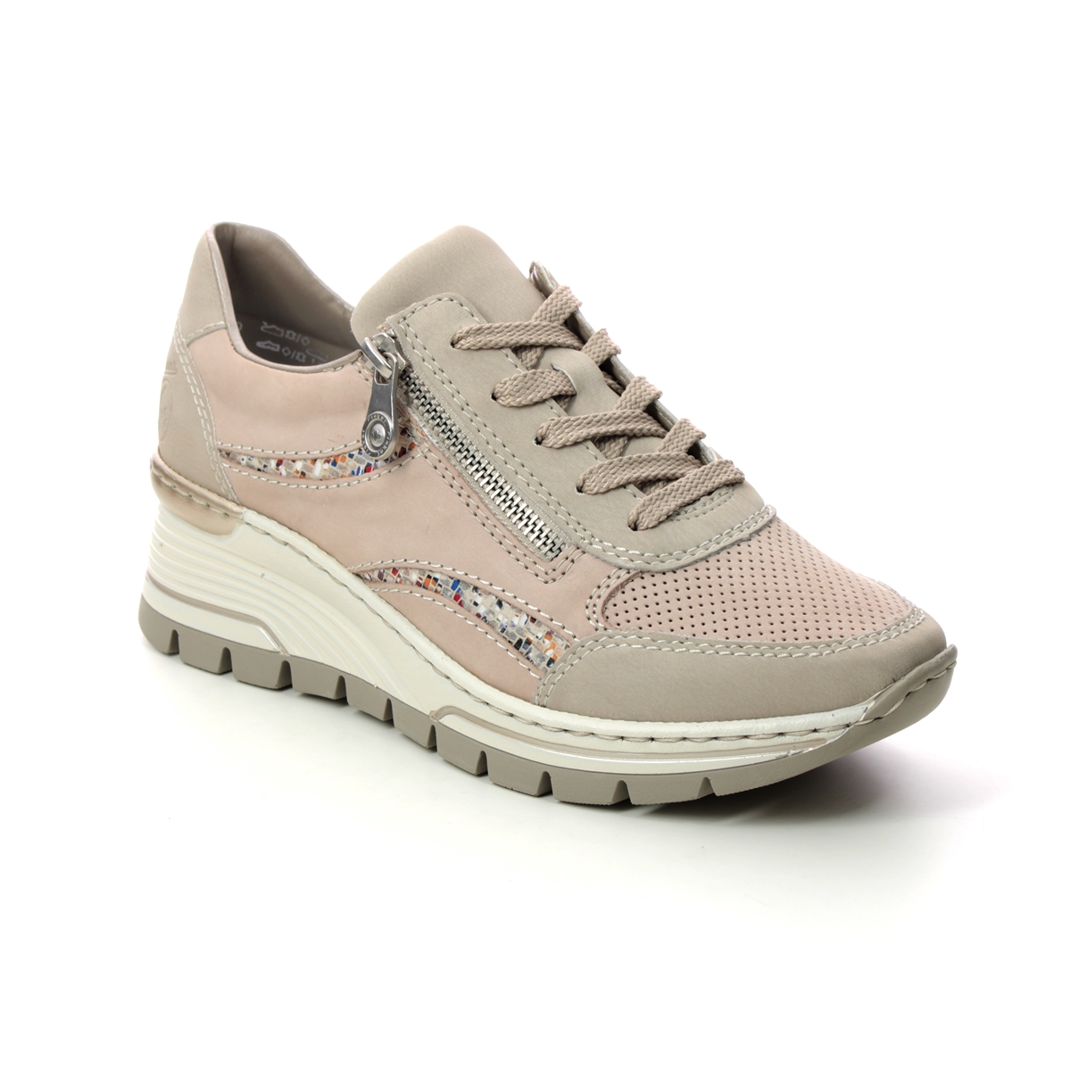 Rieker N8306-60 Beige leather Womens trainers in a Plain Leather and Man-made in Size 38