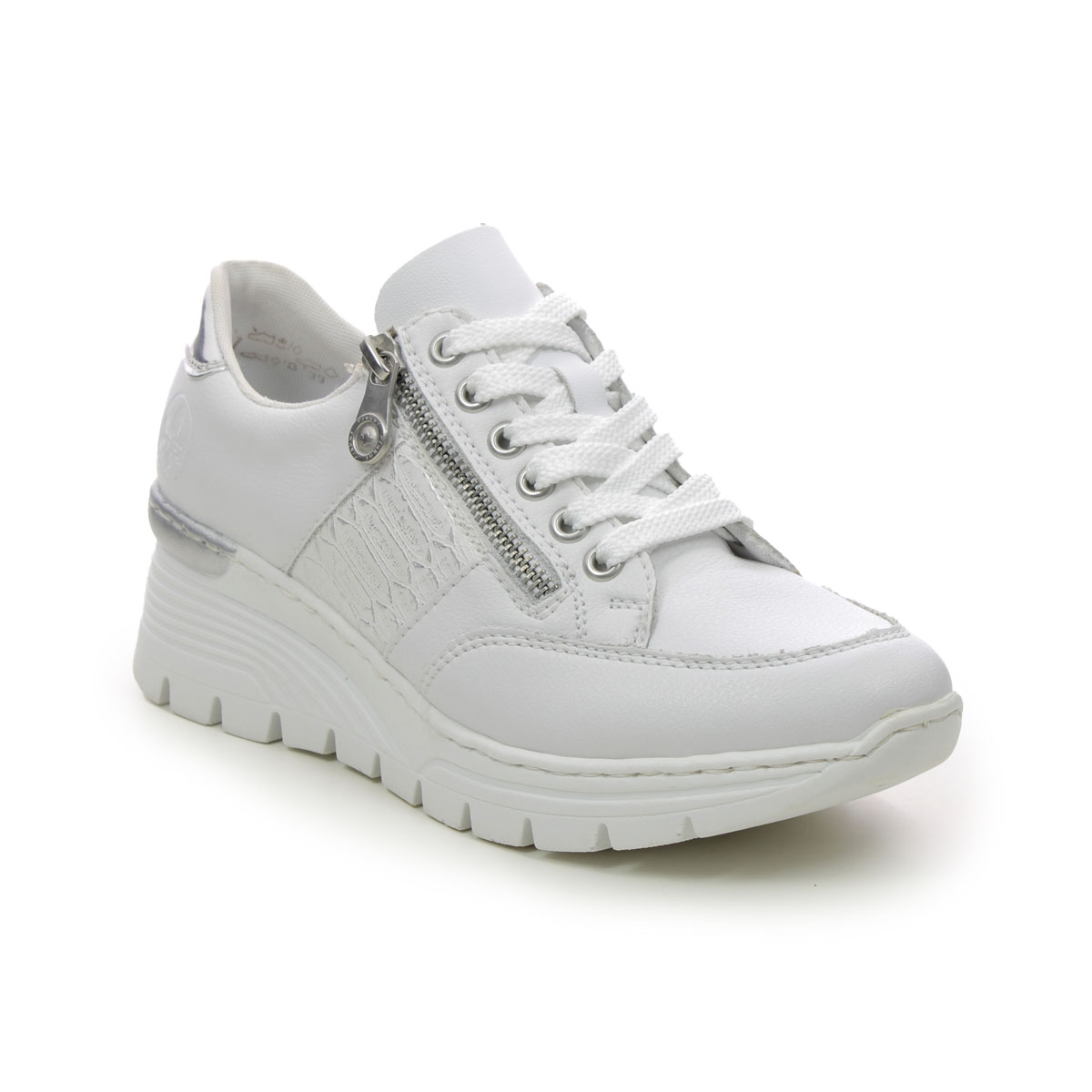 Rieker N8322-80 White Leather Womens trainers in a Plain Leather and Man-made in Size 37
