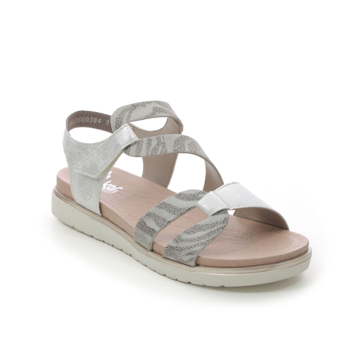 Rieker V5069-90 White Grey Womens Flat Sandals in a Plain Leather and Man-made in Size 40