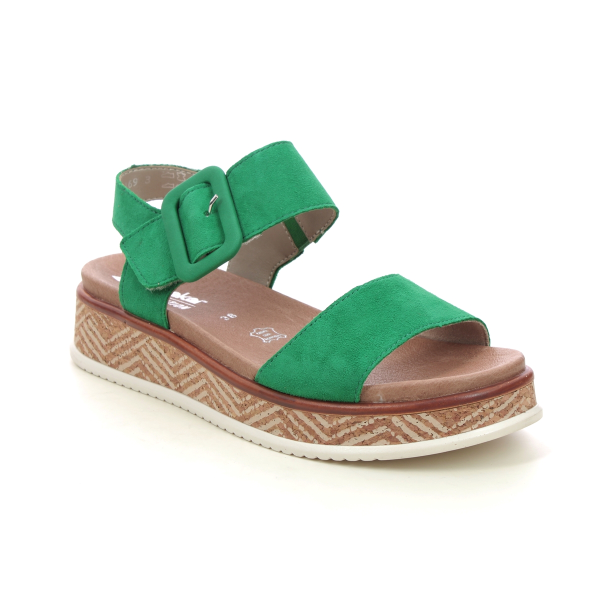 Rieker W0800-52 Green Suede Womens Flat Sandals in a Plain Leather in Size 37