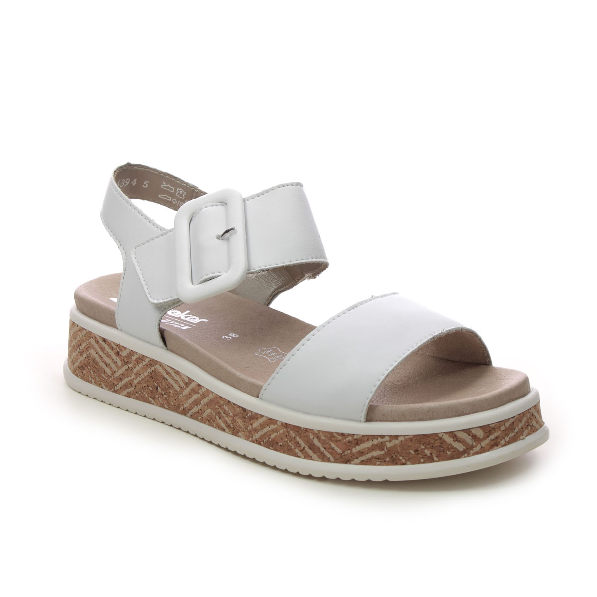 Rieker W0800-80 WHITE LEATHER Womens Flat Sandals in a Plain Leather in Size 40