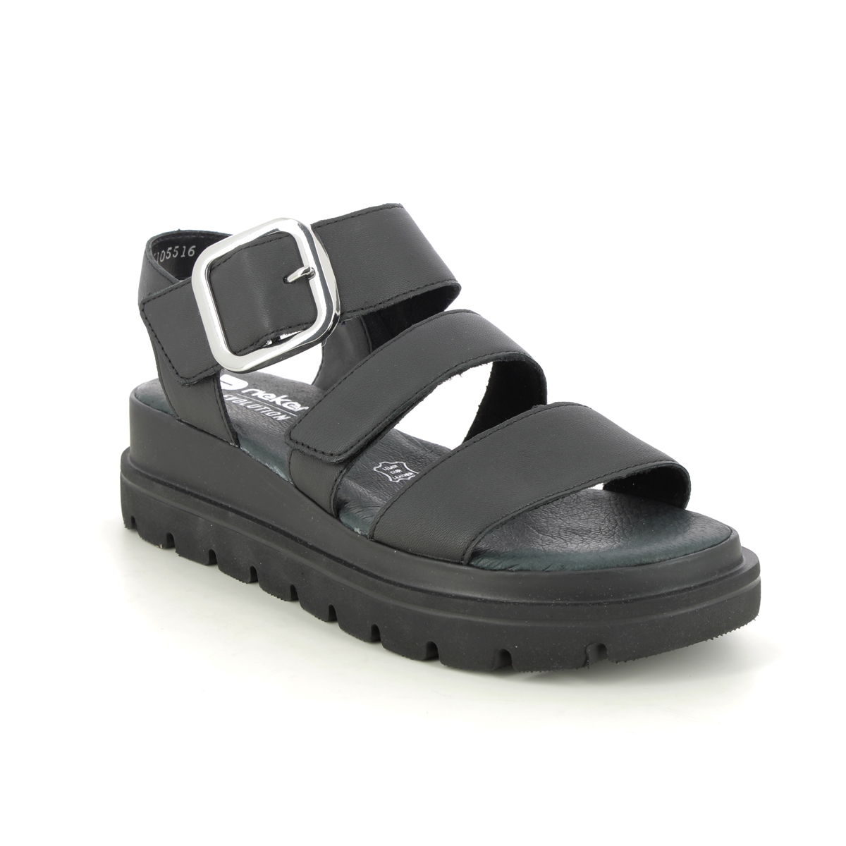 Rieker W1650-00 Black leather Womens Wedge Sandals in a Plain Leather in Size 36