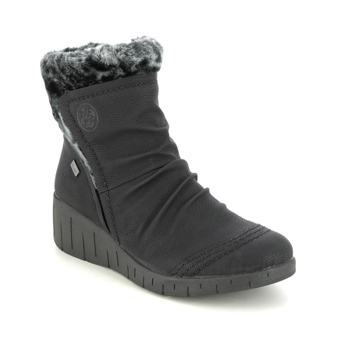 Rieker Numi Tex Wedge Black Womens Wedge Boots Y1361-00 In Size 36 In Plain Black