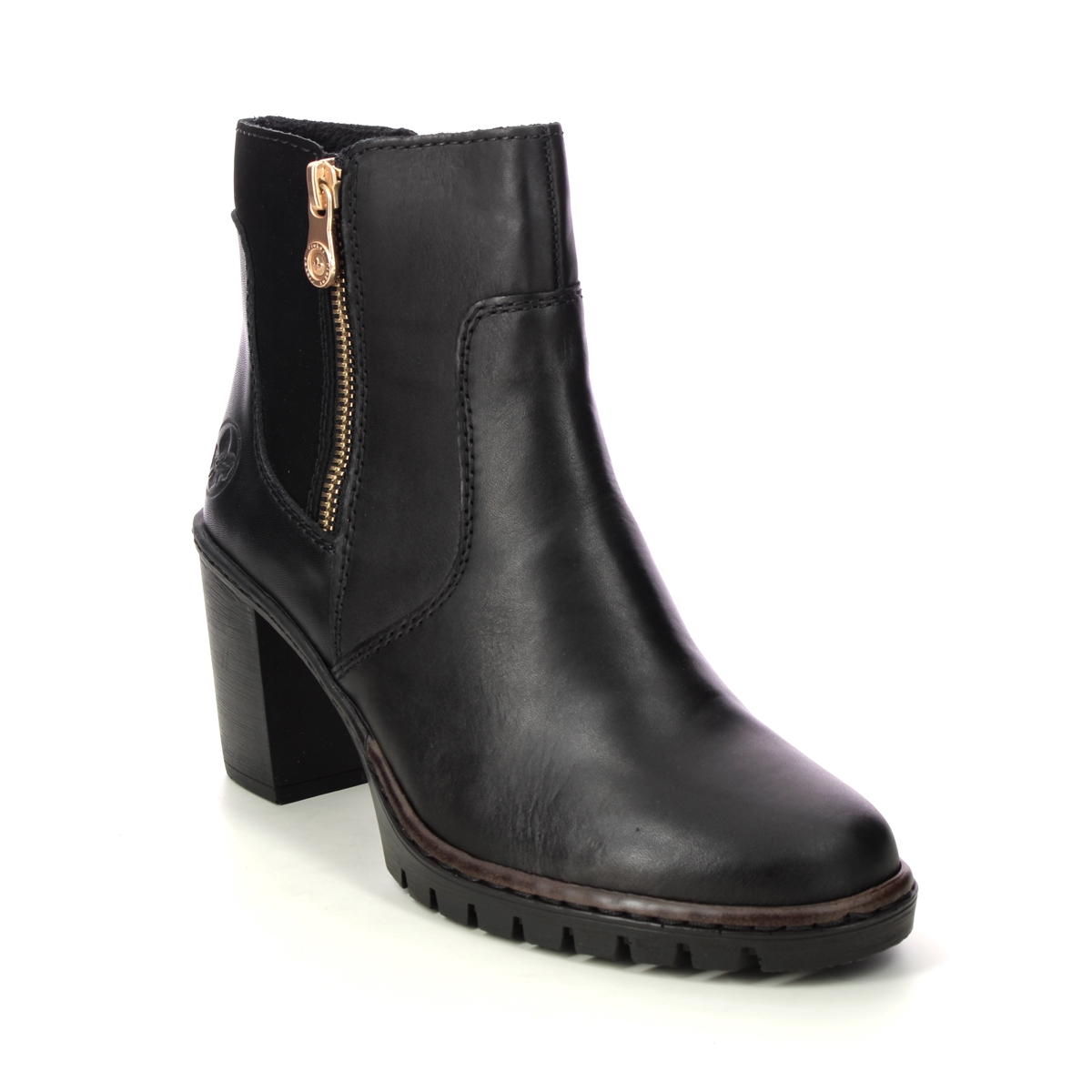 Rieker Vonntu Black Leather Womens Ankle Boots Y2557-00 In Size 40 In Plain Black Leather