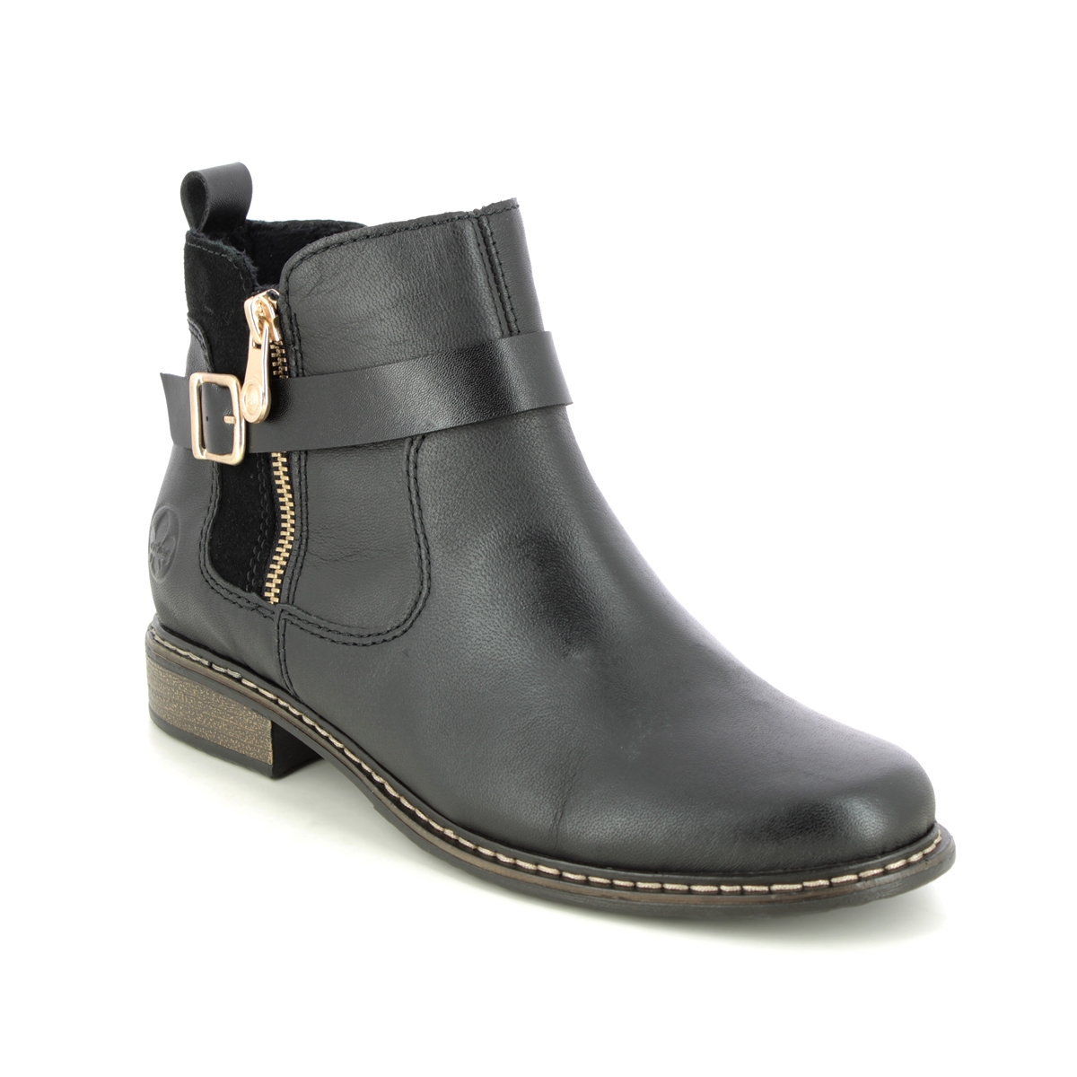 Rieker Peechez Black Leather Womens Chelsea Boots Z4959-00 In Size 37 In Plain Black Leather