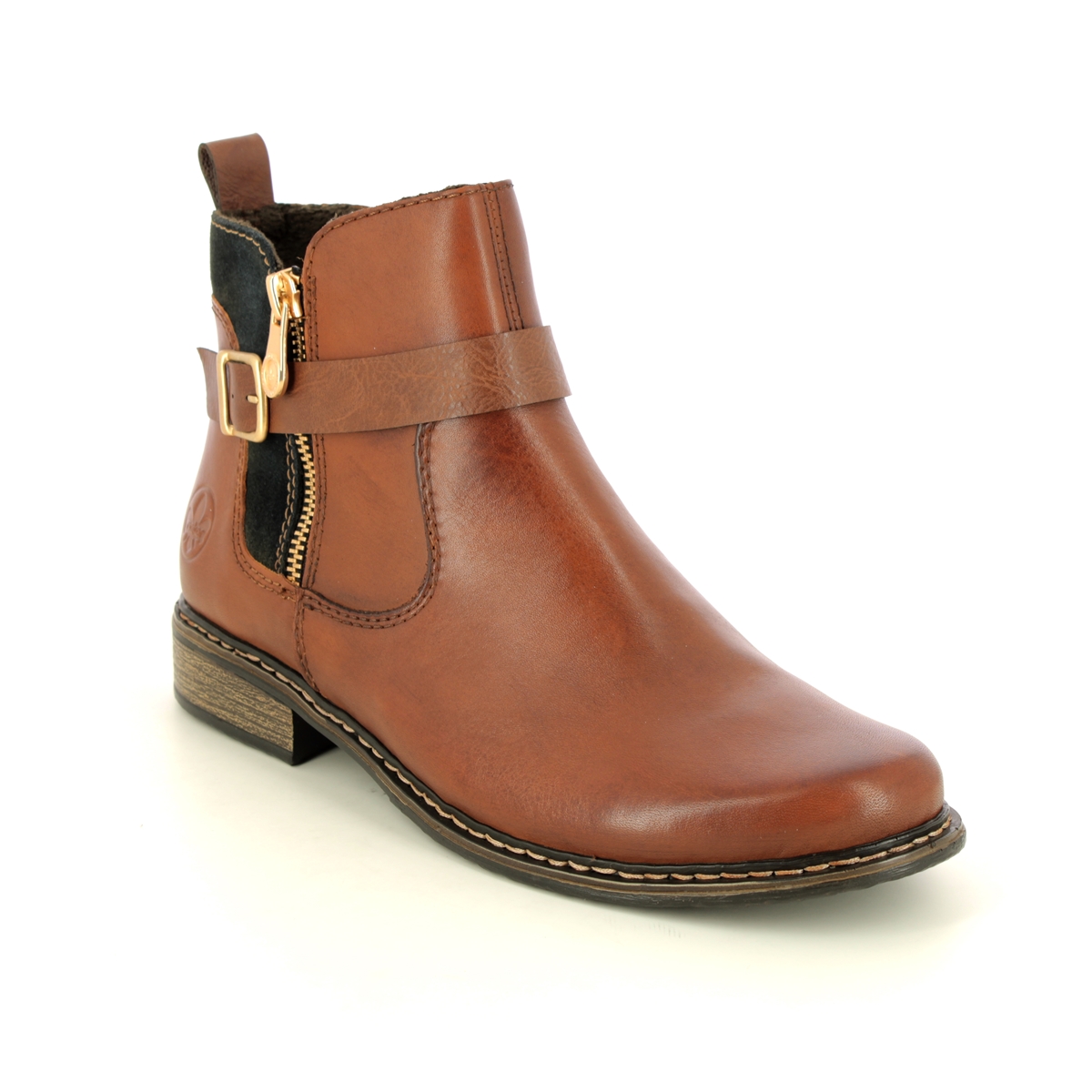 Rieker Peechez Tan Leather Womens Chelsea Boots Z4959-22 In Size 37 In Plain Tan Leather