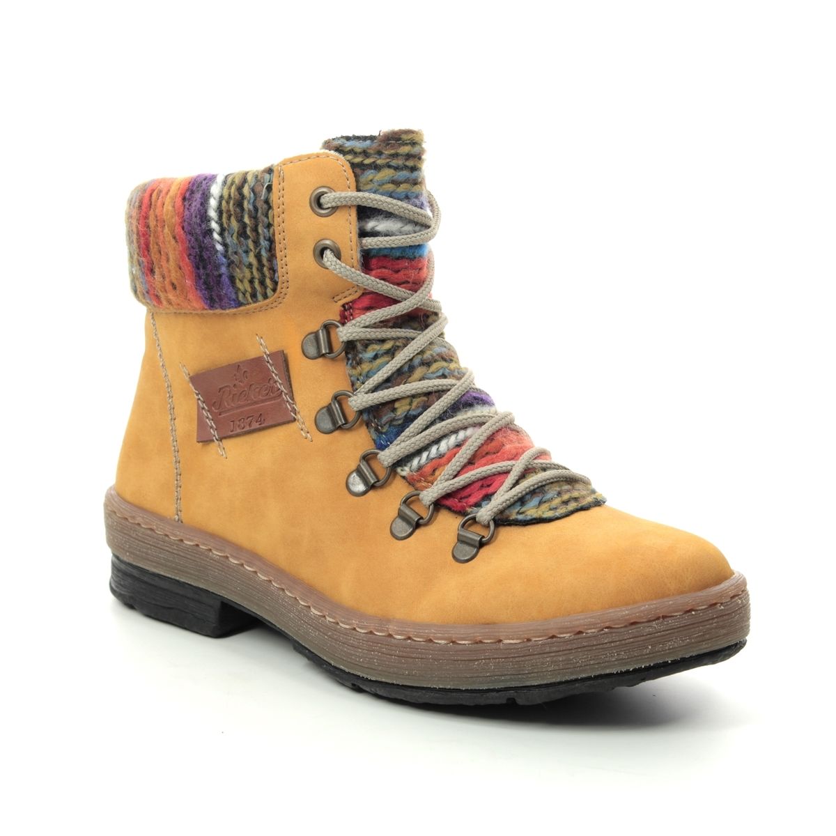 Rieker Polarpeeps Yellow Womens Lace Up Boots Z6743-68  Felicitas In Size 40 In Plain Yellow