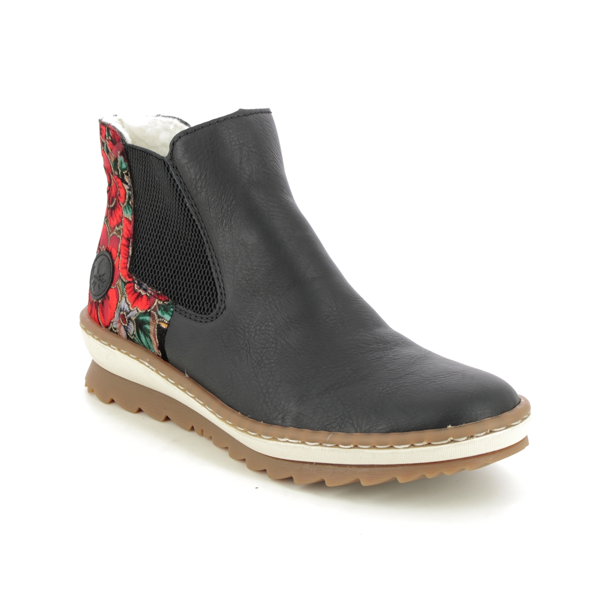 Rieker Novalep Black Floral Womens Chelsea Boots Z8689-00 In Size 39 In Plain Black Floral