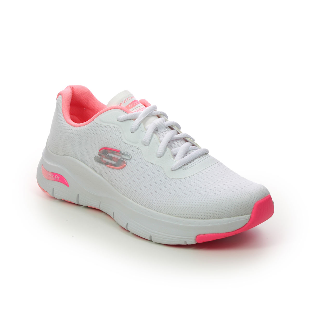 Skechers Appeal Arch Fit White Pink Womens Trainers 149722 In Size 6 In Plain White Pink