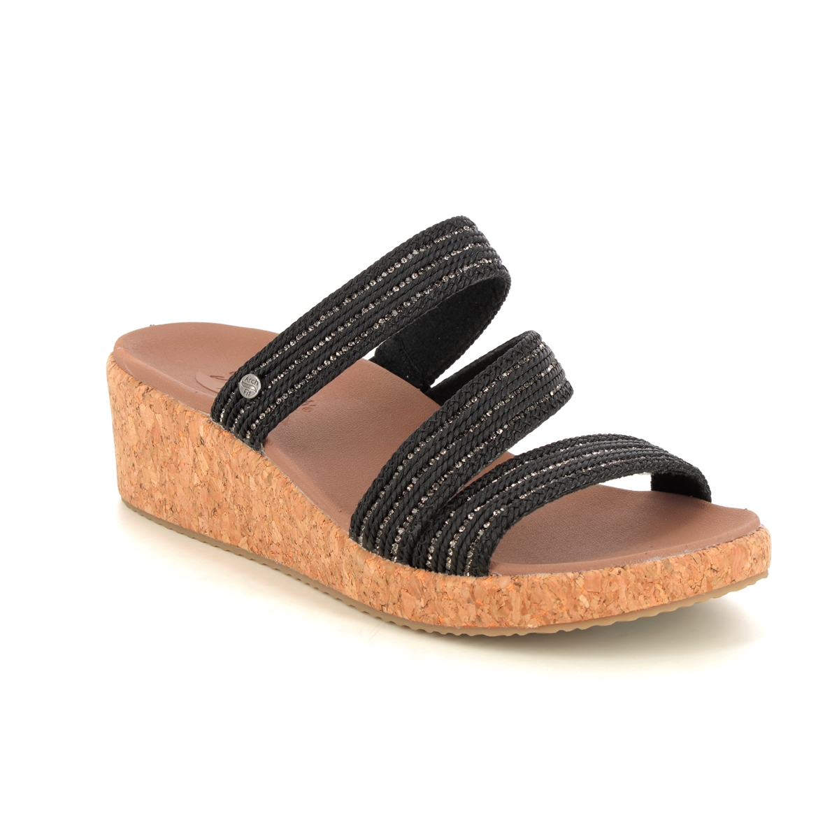 Skechers Arch Fit Beverlee BLK Black Womens Wedge Sandals 119548 in a Plain Textile in Size 3