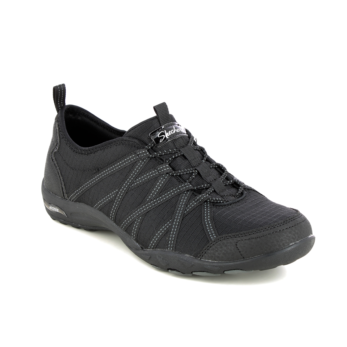 Skechers Arch Fit Breath Black Womens Lacing Shoes 100279 In Size 4 In Plain Black