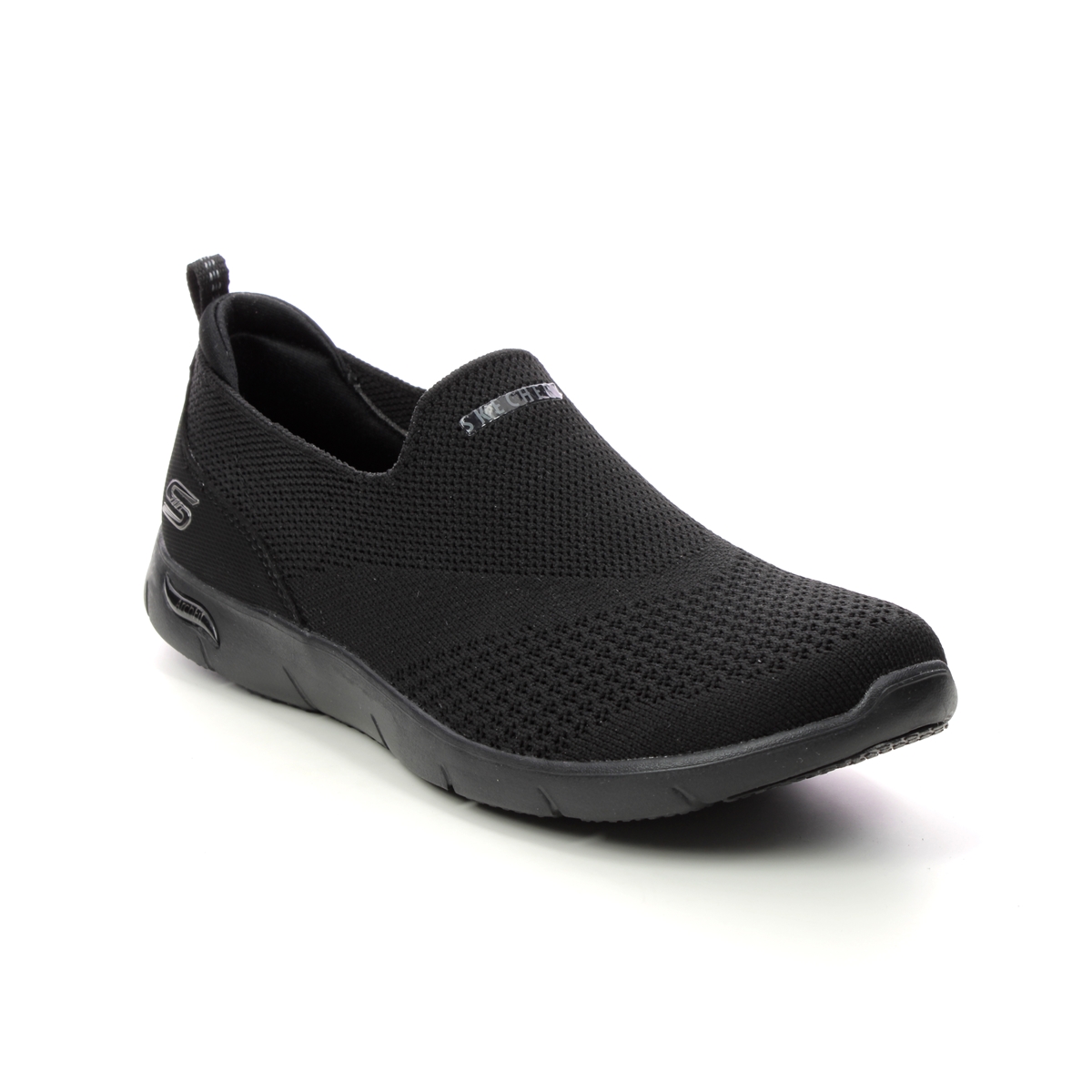 Skechers Arch Fit Refine Slip On BBK Black Womens trainers 104164 in a Plain Textile in Size 4