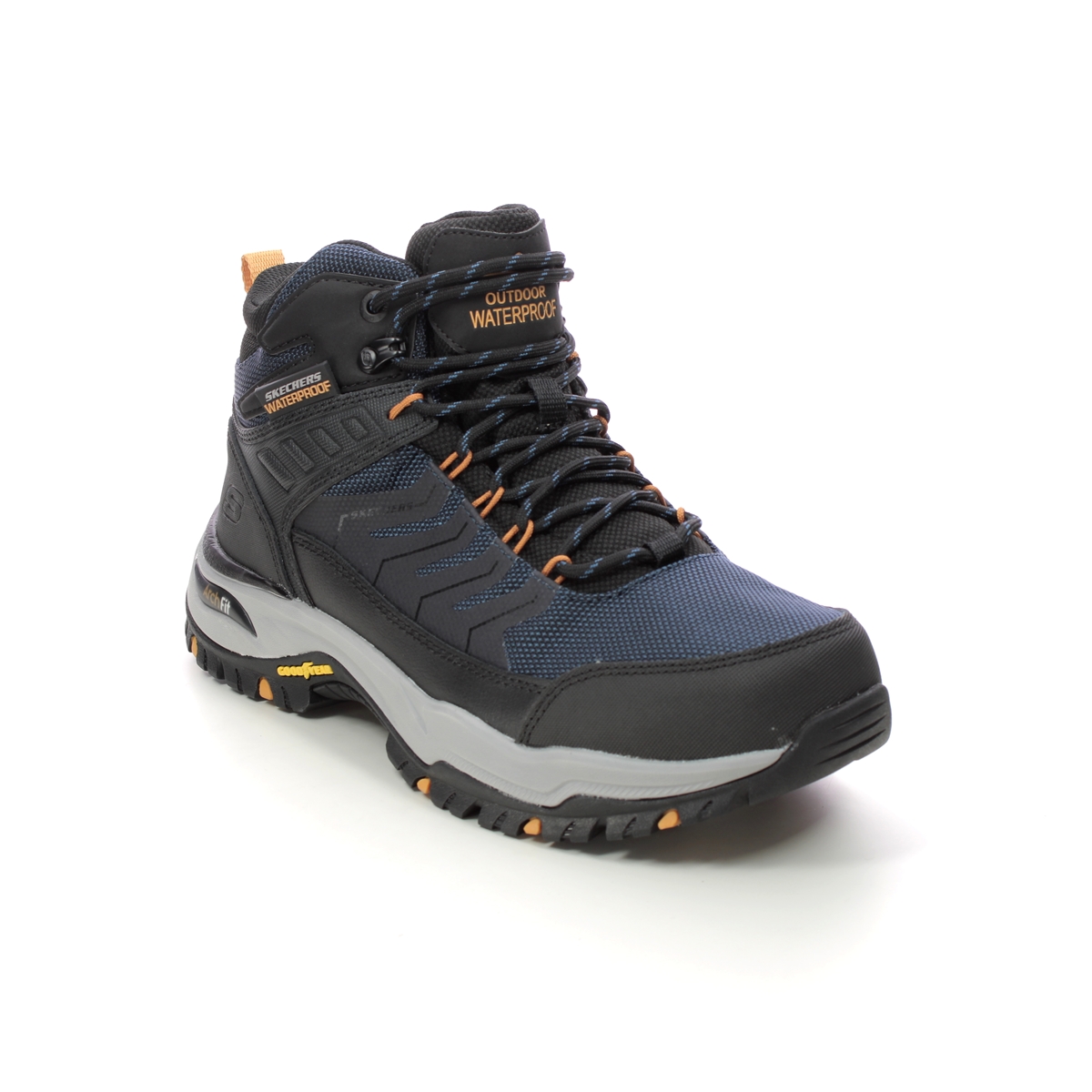 Skechers Arch Fit Tex Dawson Raveno NVBK Navy Black Mens Outdoor Walking Boots 204634 in a Plain Leather and Man-made in Size 9