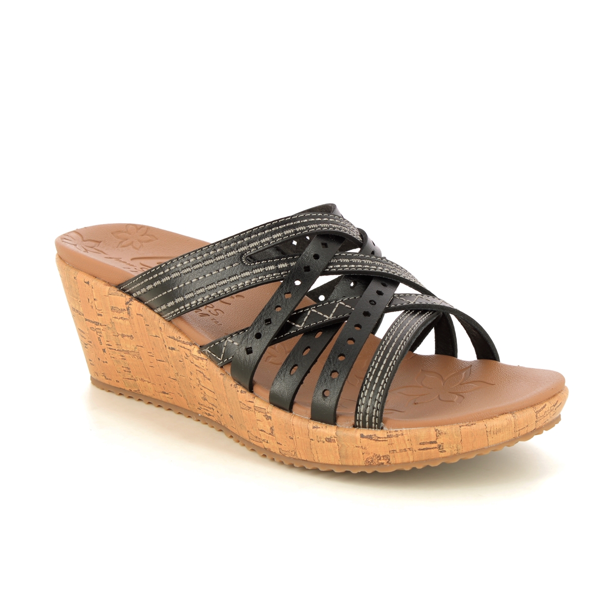 Skechers Beverlee Slide BLK Black Womens Wedge Sandals 119578 in a Plain Man-made in Size 3