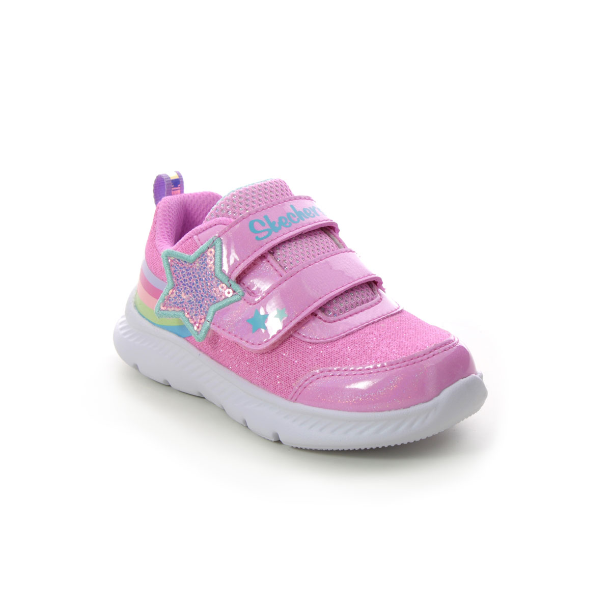 Skechers Comfy Flex Velcro Pink Kids Girls Trainers 302711N In Size 24 In Plain Pink For kids