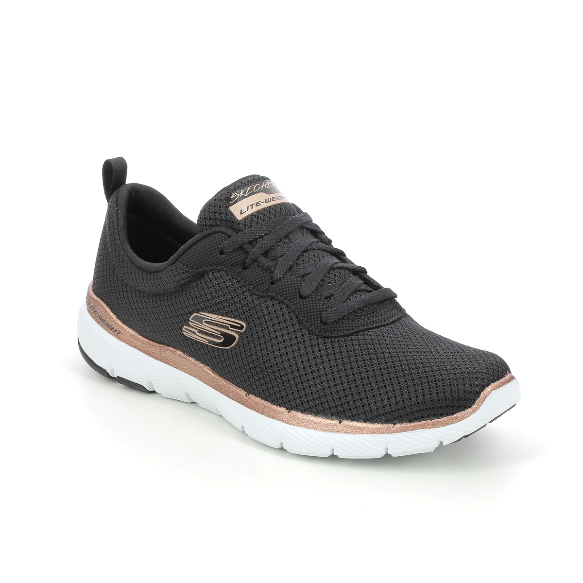 Skechers First Insight Black Rose Gold Womens Trainers 13070 In Size 7 In Plain Black Rose Gold