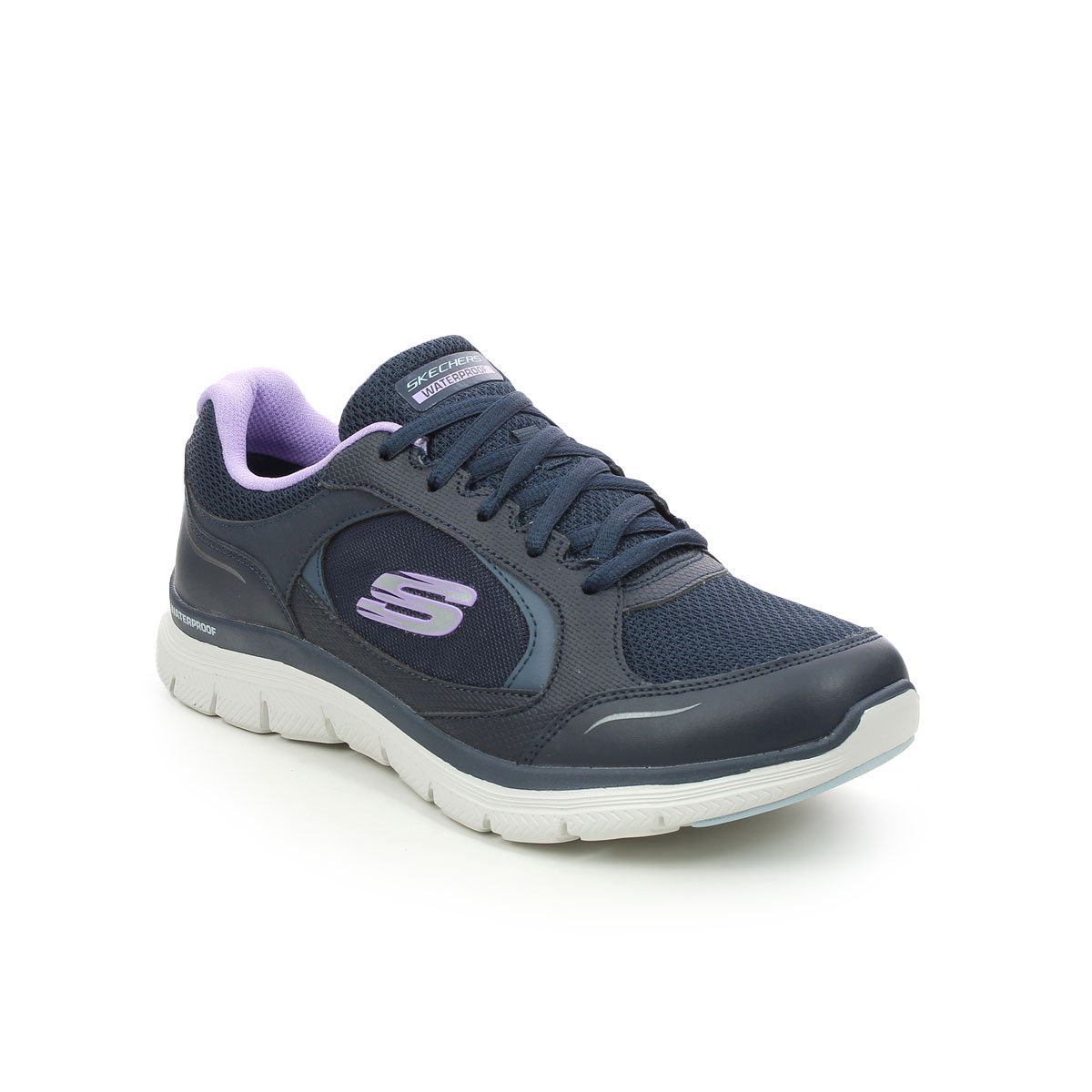 Skechers Flex Appeal Tex NVLV Navy Lavender Womens trainers 149299 in a Plain Leather and Man-made in Size 3