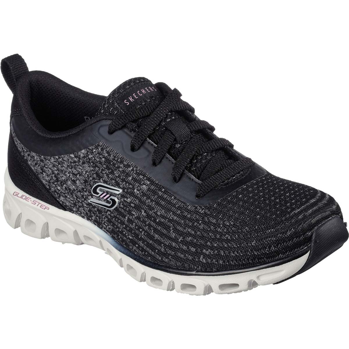 Skechers Glide-step Head Start BKW Black white Womens trainers in a Plain Textile in Size 4