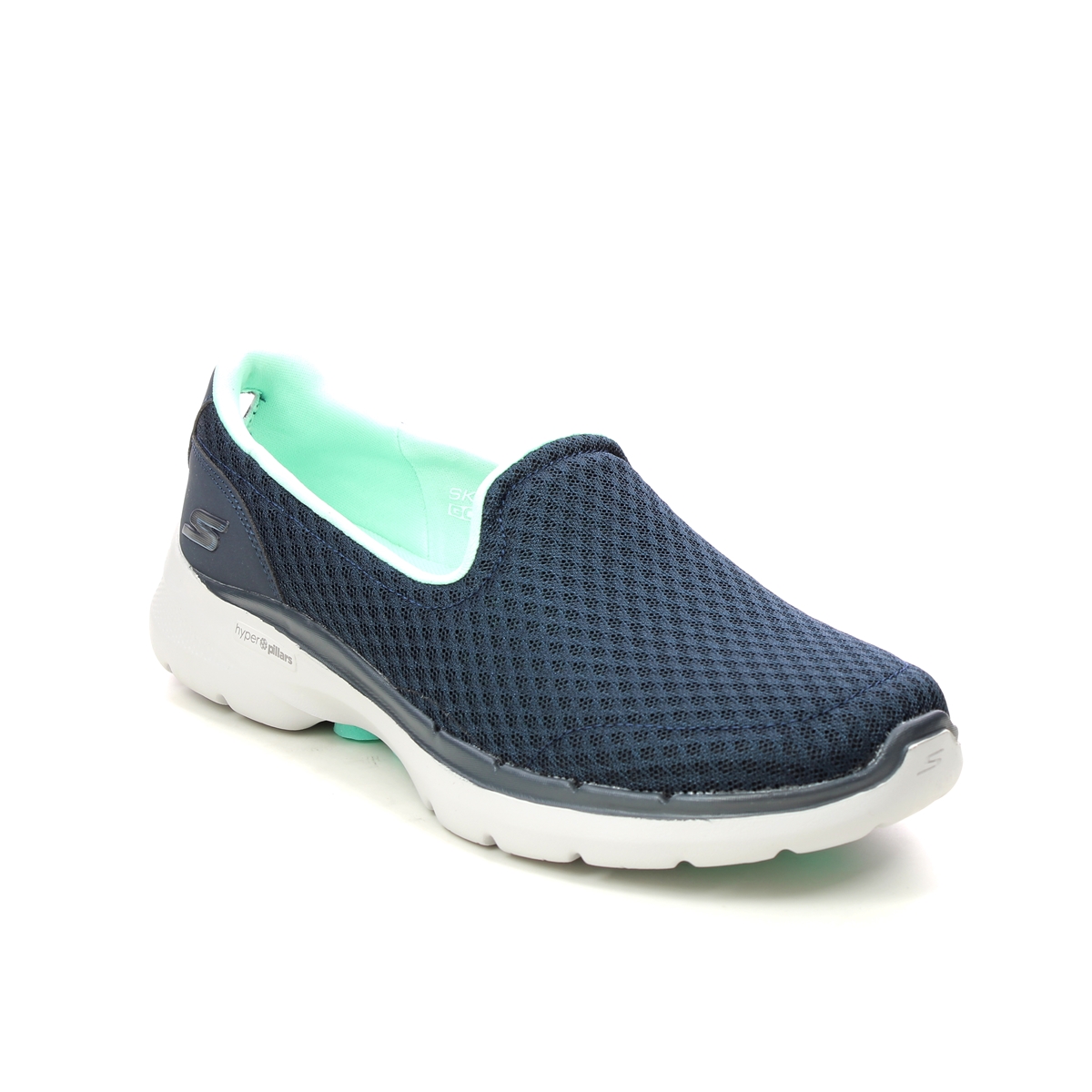 Skechers Go Walk 6 Navy Turquoise Womens Trainers 124508 In Size 5 In Plain Navy Turquoise