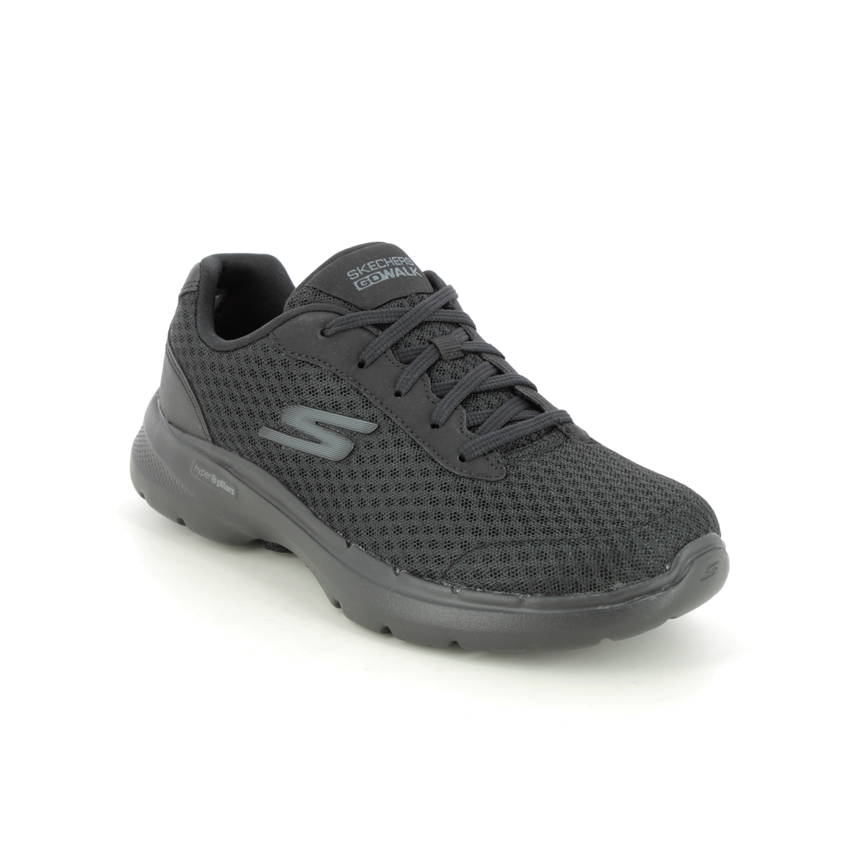 Skechers Go Walk 6 Lace BBK Black Womens trainers 124514 in a Plain Man-made in Size 6