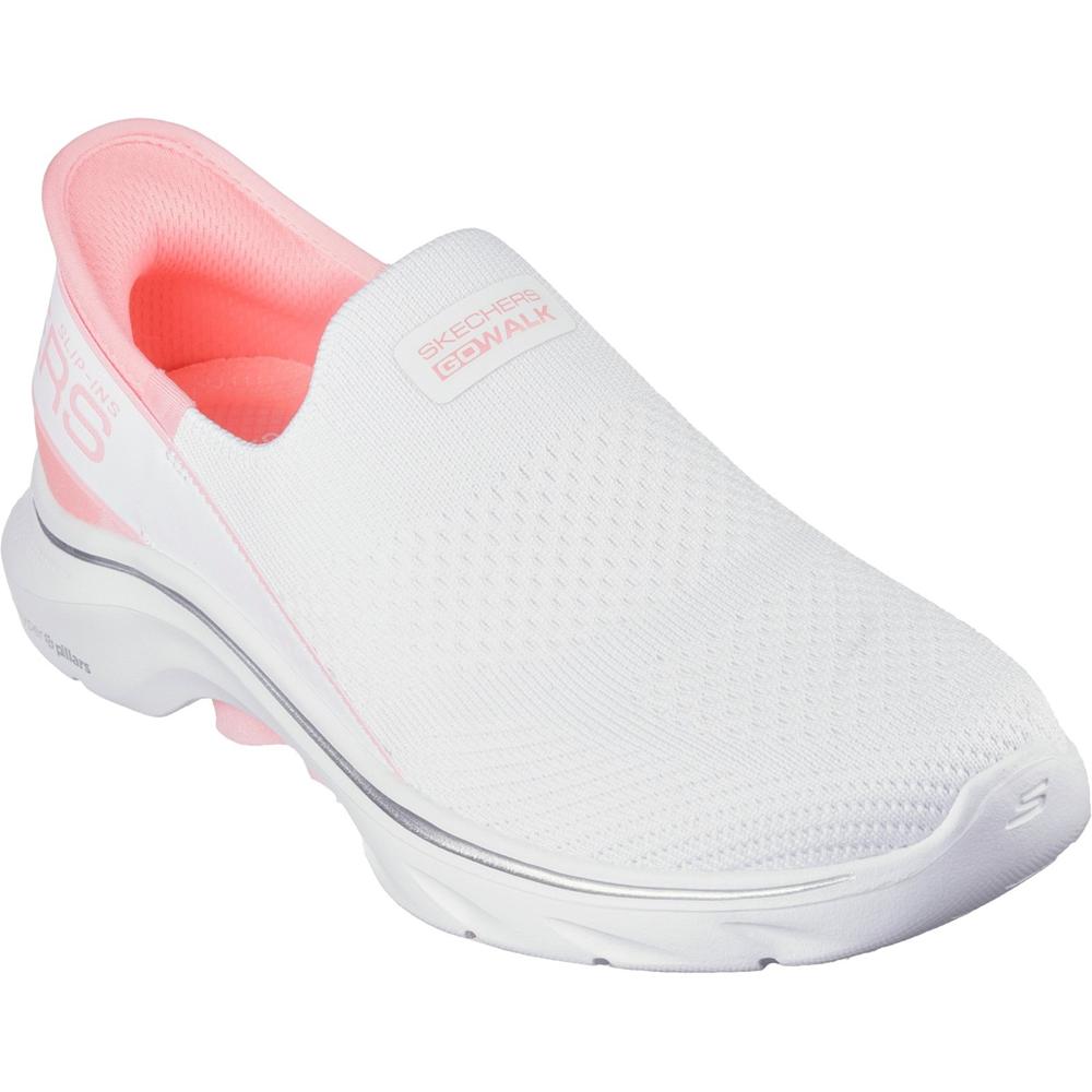 Skechers Go Walk 7 - Mia WPK White Pink Womens Comfort Slip On Shoes in a Plain  in Size 7