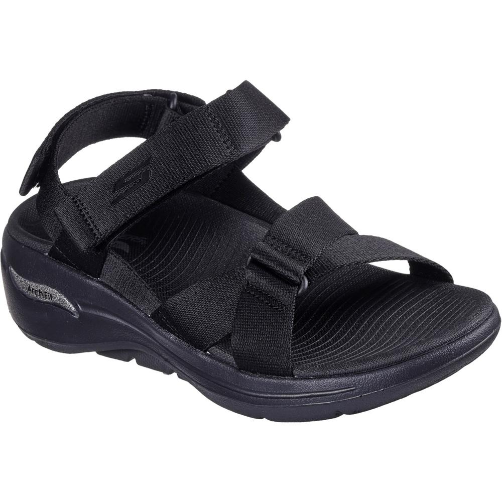 Skechers Go Walk Arch Fit Sandal Attract BBK Black Womens Comfortable Sandals in a Plain  in Size 5