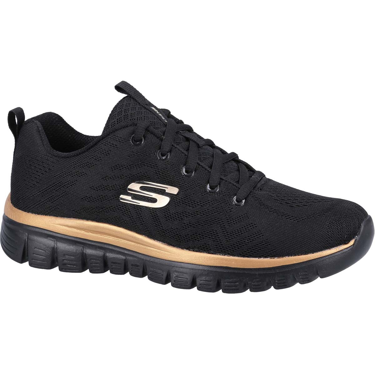 Skechers Graceful Get Connected Black Rose Gold Womens Trainers 12615 In Size 3 In Plain Black Rose Gold
