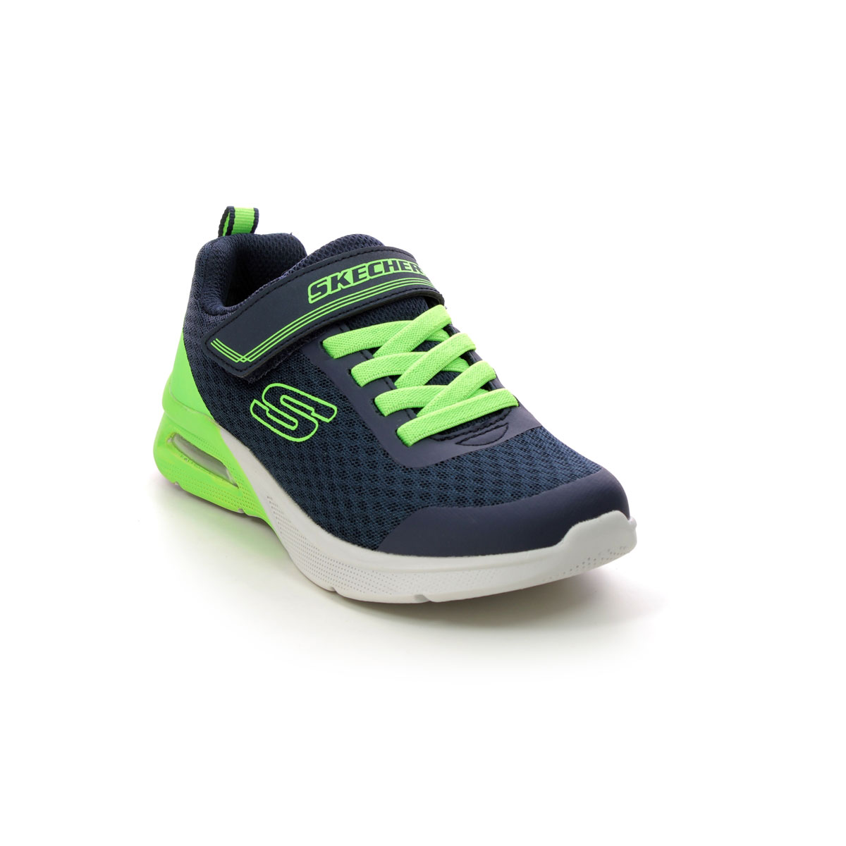 Skechers Microspec Max NVLM Navy Lime Kids trainers 403773L in a Plain Textile in Size 37