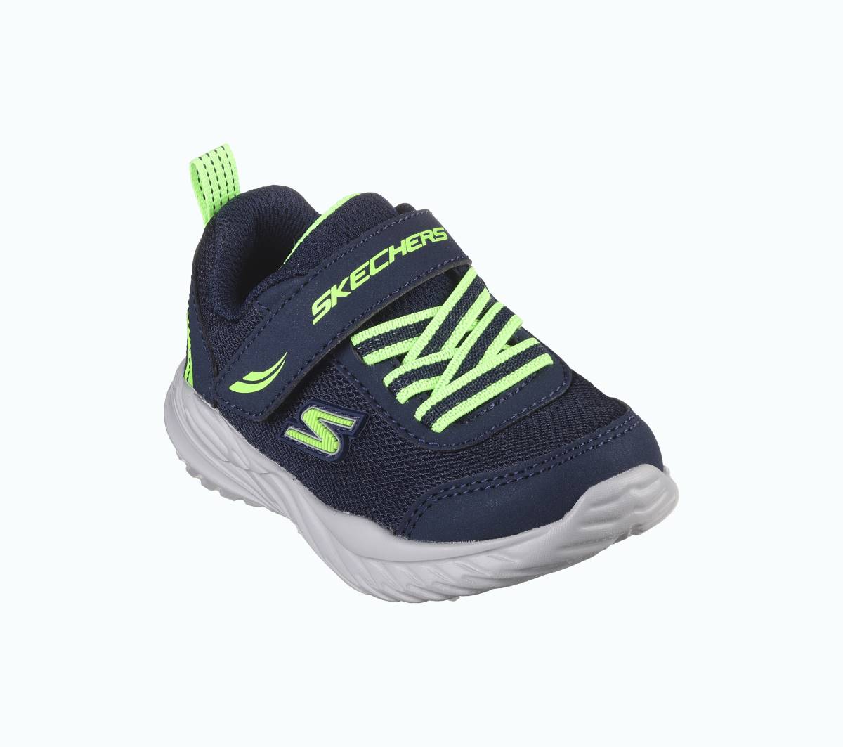 Skechers Nitro Sprint Bungee NVLM Navy Lime Kids trainers 407308N in a Plain Textile in Size 24