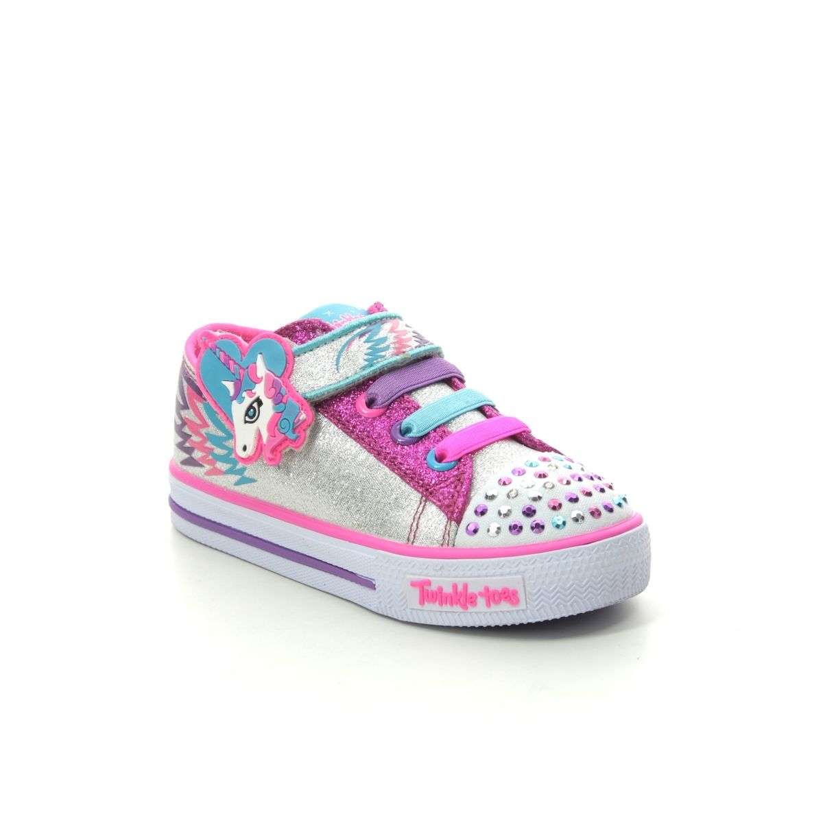 Skechers Party Pets SLHP Silver hot pink Kids girls trainers 10772N in a Plain  in Size 26