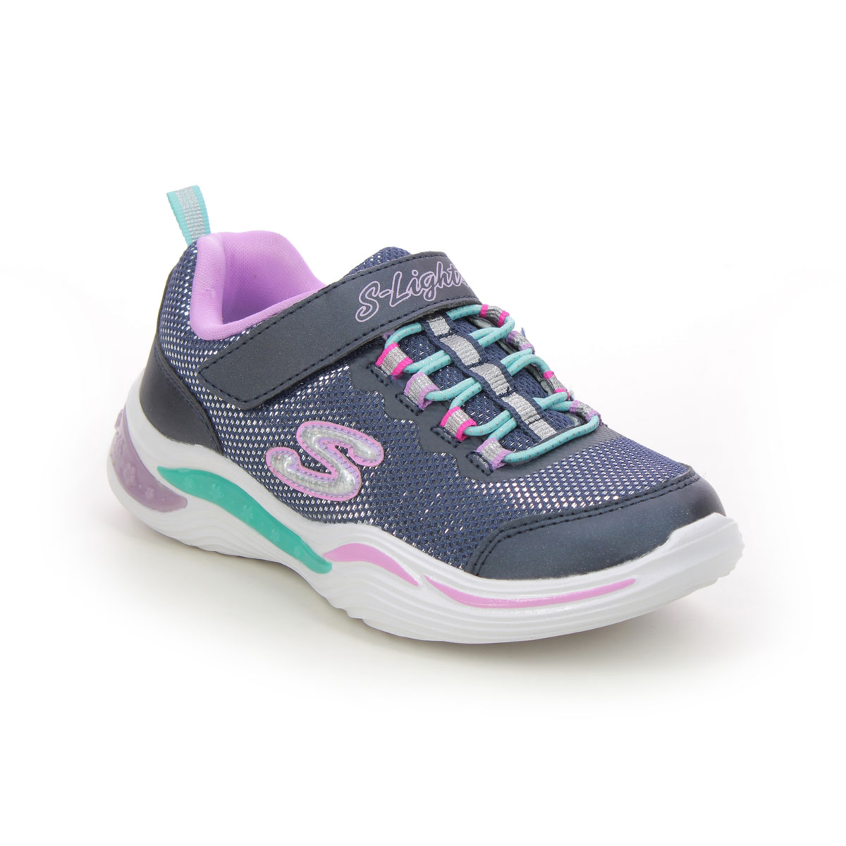 Skechers Power Petals NVMT Navy Kids girls trainers 20202L in a Plain Man-made in Size 32
