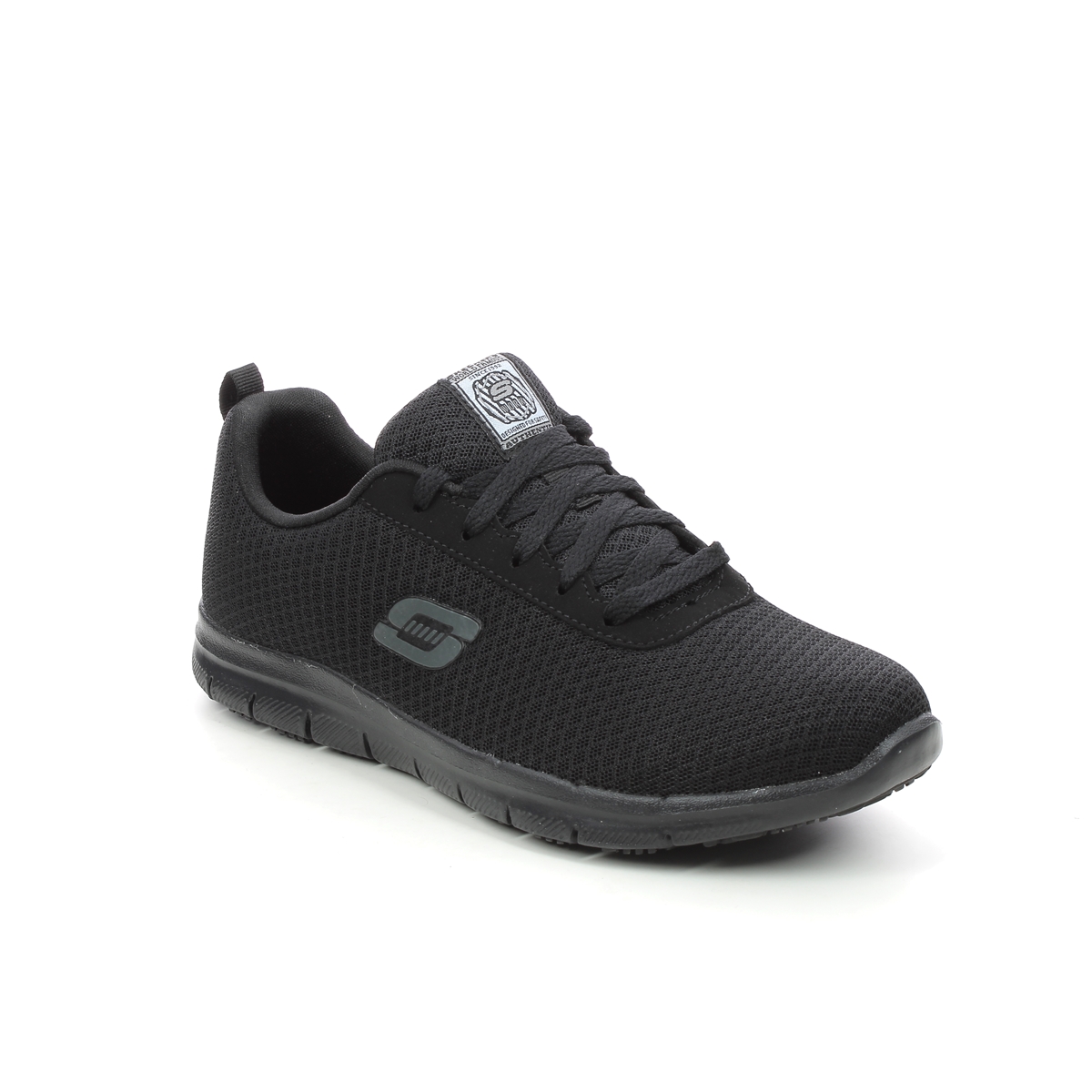 Skechers Safety Work Ghenter Slip Resistant Black Womens Trainers 77210 In Size 7 In Plain Black