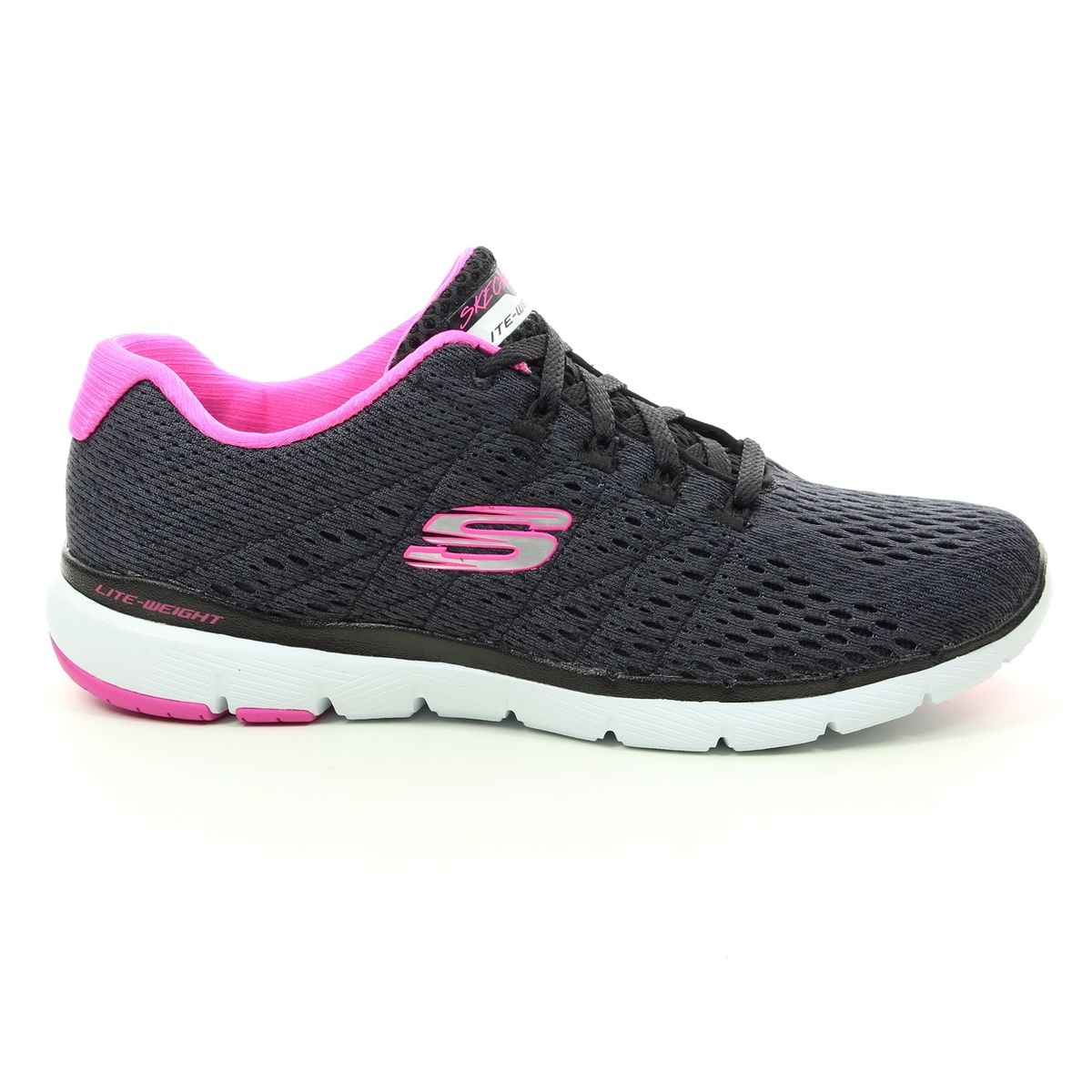 skechers black and pink trainers