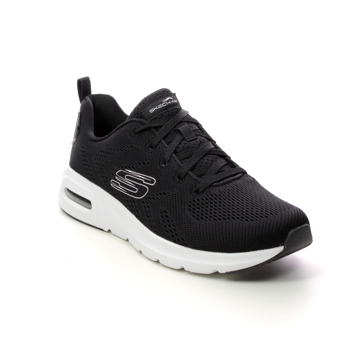 Skechers Skech Air Court Black White Womens Trainers 149948 In Size 5 In Plain Black White