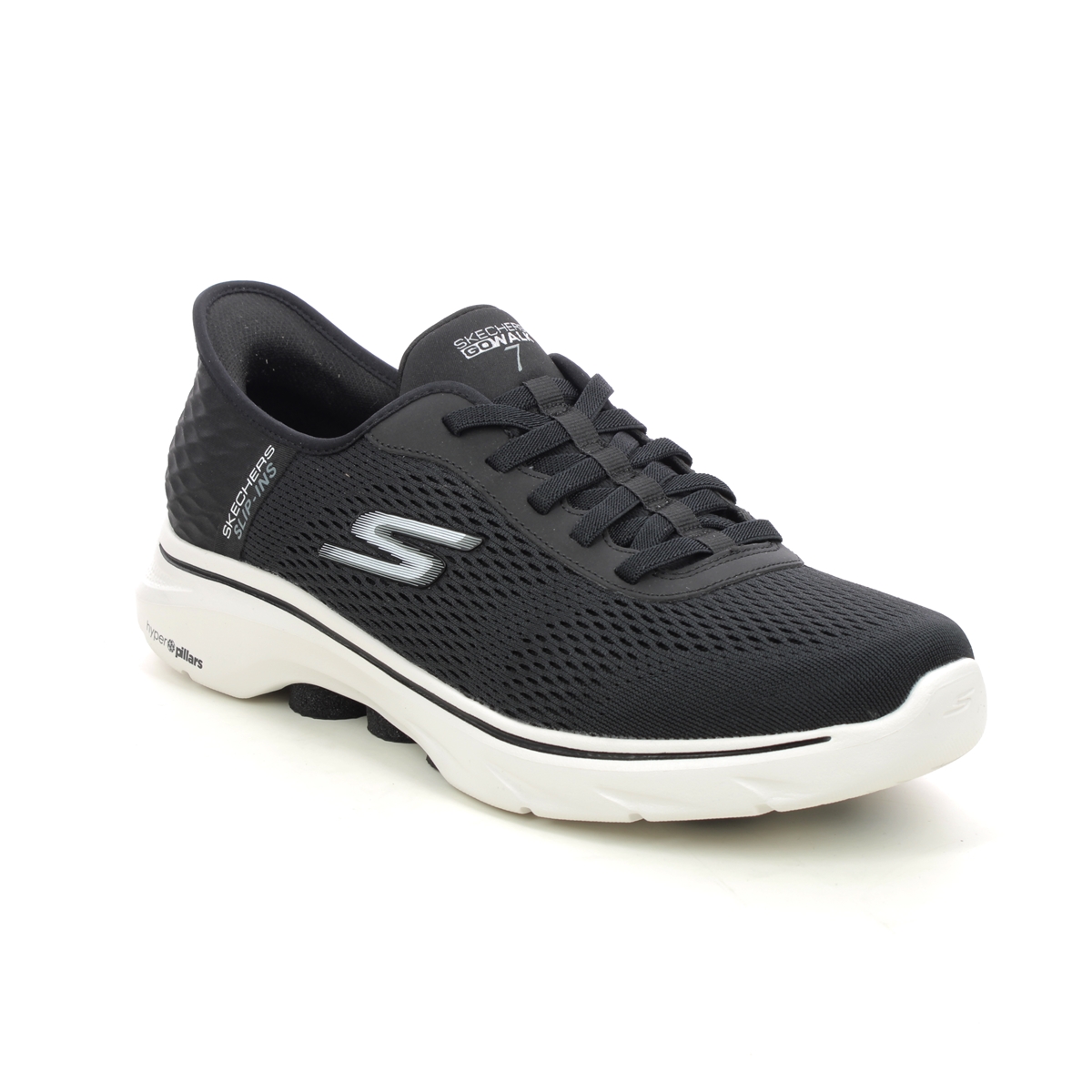 Skechers Slip Ins Go Walk 7 Bungee BKW Black white Mens trainers 216648 in a Plain Textile in Size 9.5