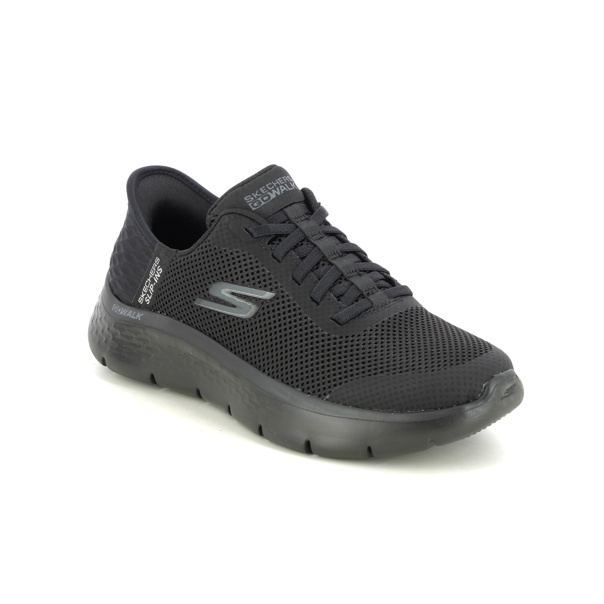 Skechers Slip Ins Go Walk Bungee BBK Black Womens trainers 124836 in a Plain Textile in Size 6.5