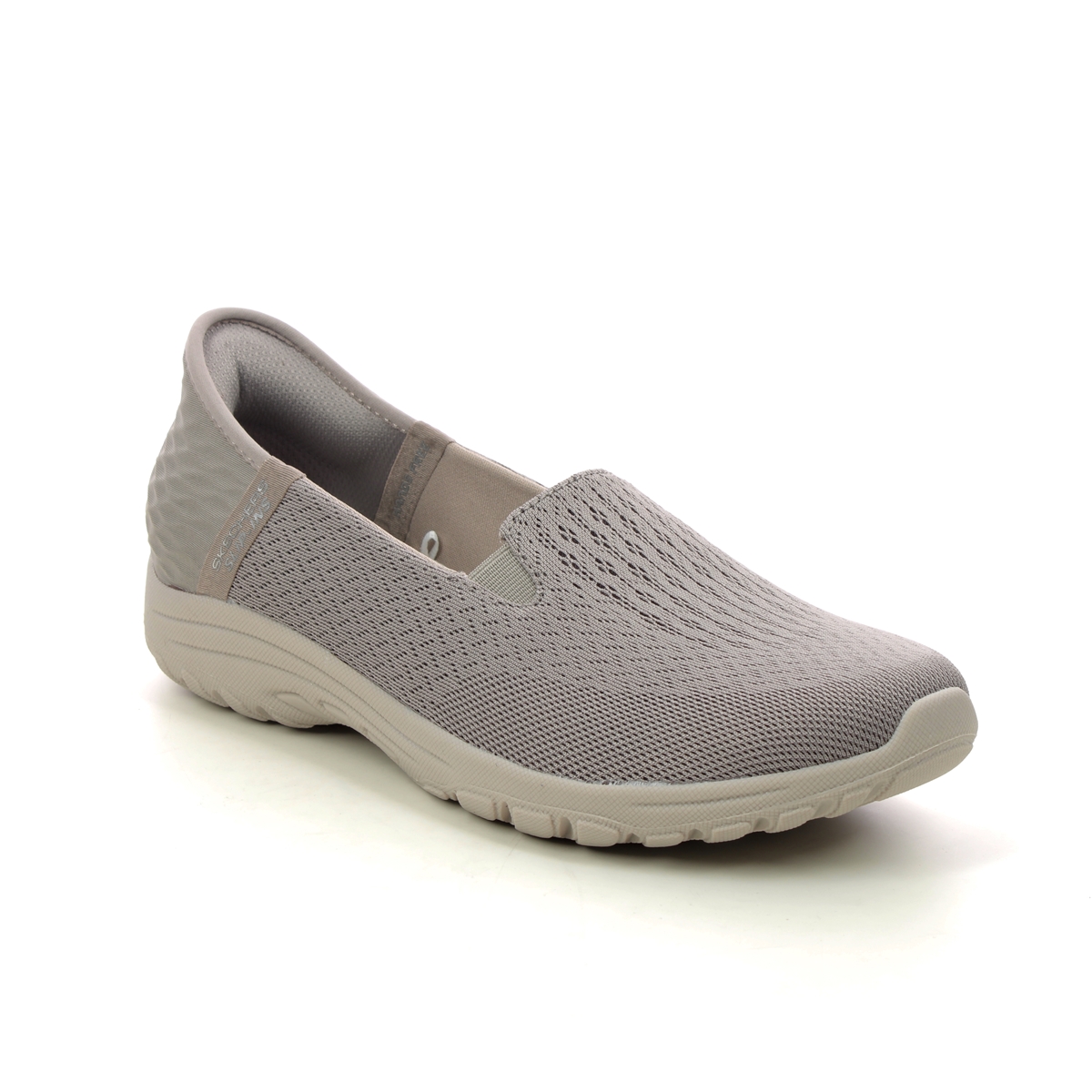Skechers Slip Ins Reggae TPE Taupe Womens Comfort Slip On Shoes 158698 in a Plain Textile in Size 4