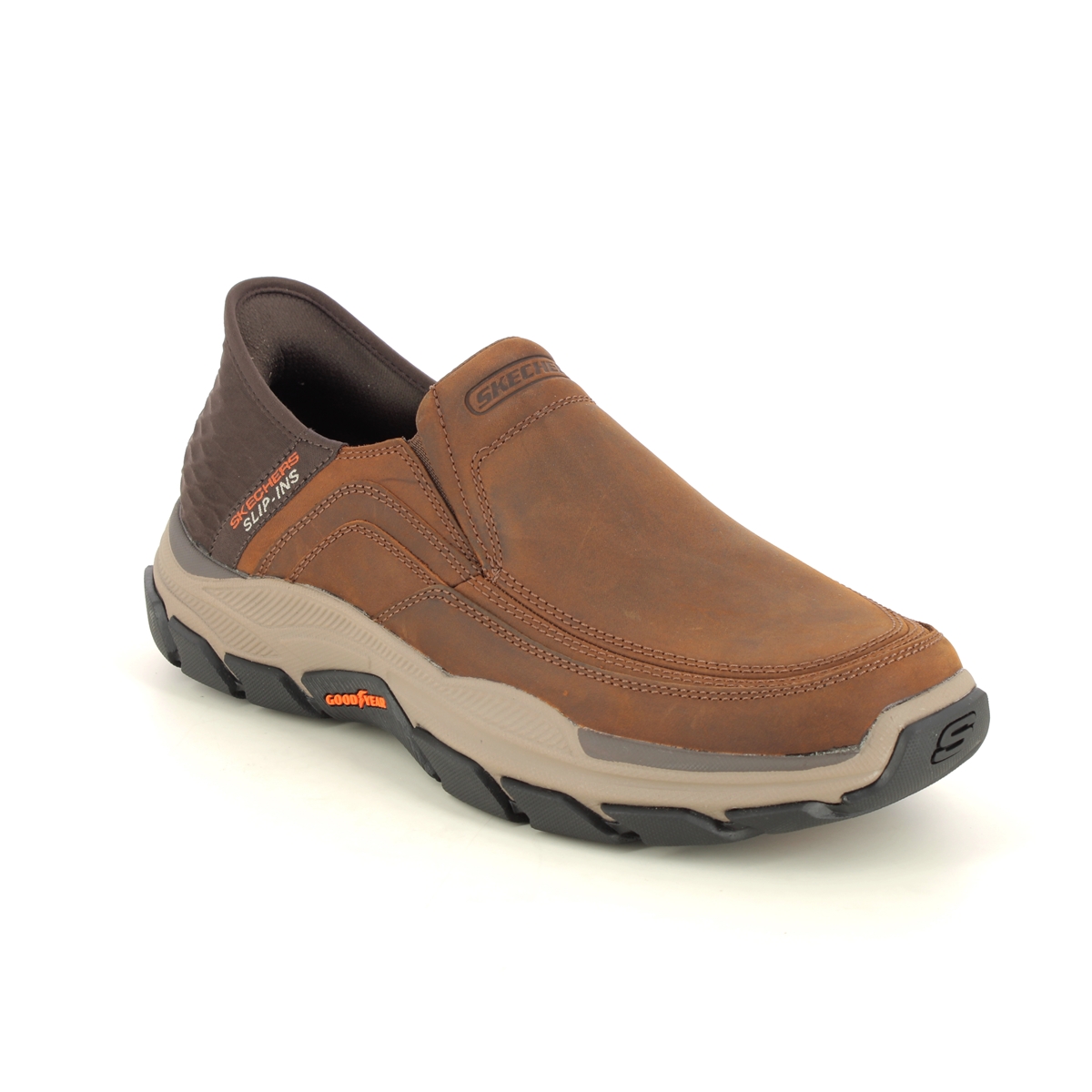 Skechers Slip Ins Respected CDB Brown Mens Slip-on Shoes 204810 in a Plain Leather in Size 7