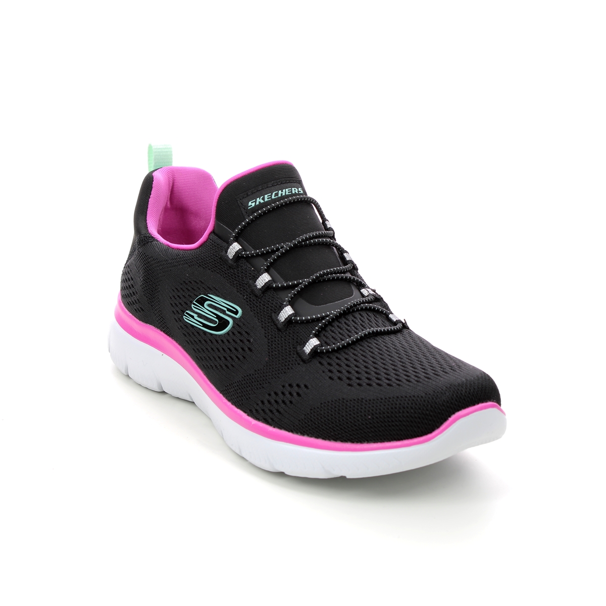 Skechers Summits Perfect Black Hot Pink Womens Trainers 149523 In Size 6 In Plain Black Hot Pink