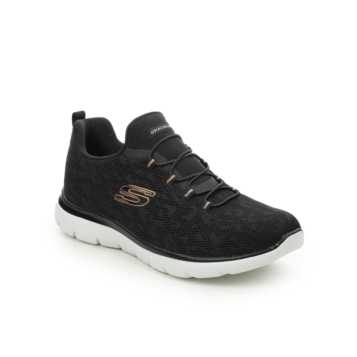 Skechers Summits Spot Black Rose Gold Womens Trainers 149037 In Size 5 In Plain Black Rose Gold