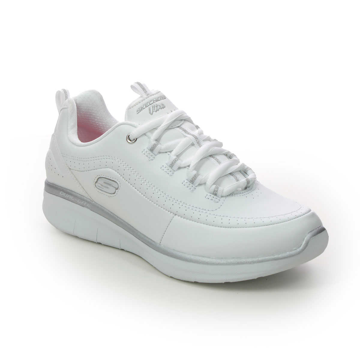 Skechers Synergy 2.0 White Silver Womens Trainers 12363 In Size 5 In Plain White Silver